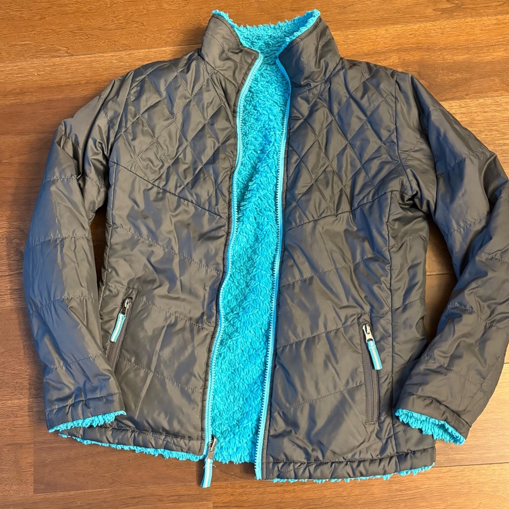 Girl 14/Women XS Reversible Quilted Jacket with Turquoise Fleece Lining